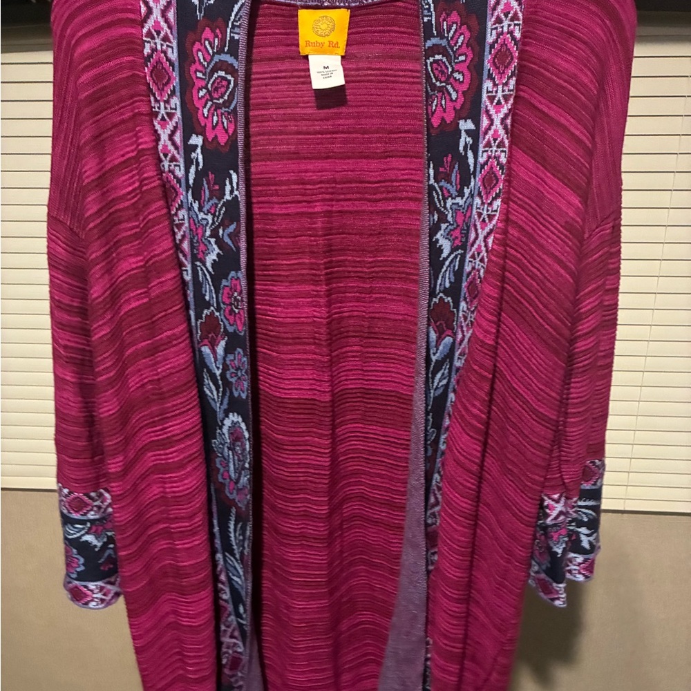 Ruby Rd. Magenta and Navy Floral Cardigan NWOT